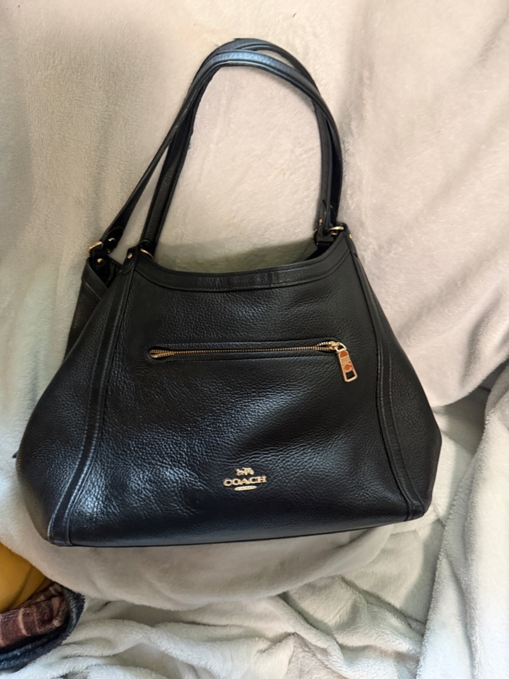 Coach Black Pebbled Leather Shoulder Bag with Gold Hardware
